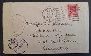 1945 Burma Censor Cover ties 2As stamp cd Mandalay-Calcutta - Picture 1 of 2