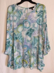 Multi/Aqua Blue/Yellow N TOUCH TOP Size 3X PLUS Half Sleeve Pullover ~ NWT - Picture 1 of 5