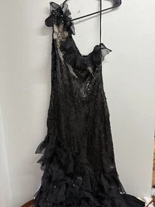 VINTAGE SEQUIN MAXI DRESS SMALL VINNIE FLORAL BEADING ONE SHOULDER EVENING PARTY - Picture 1 of 21