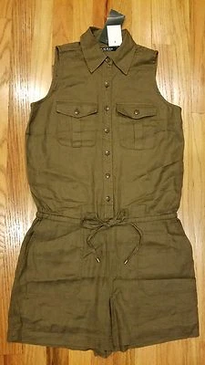 LAUREN RALPH LAUREN ЖЕНЩИН ЛЬНЯНОЙ СМЕСИ ГРУЗА КОМБИНЕЗОН ОЛИВКОВЫЙ ЗЕЛЕНЫЙ РАЗМЕР 14 PETITE  - Изображение 1 из 4