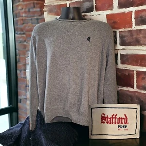 Stafford Prep Vintage Pullover Mens L Sweater Crew Neck Gray Cotton Logo - Picture 1 of 8