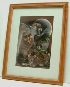 Impresión de cachorros de gato puma Carole Bourdo 1988 Blackfoot artista indio 8x10 MATTED CO - Imagen 1 de 2