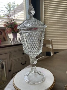 Indiana Glass Diamond Point Clear Apothecary Jar 16.5" tall - Picture 1 of 2