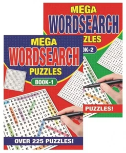 2 X A5 Mega WordSearch Puzzle Books 500 Puzzles Pages Super Trivia Book 1&2 - Bild 1 von 1