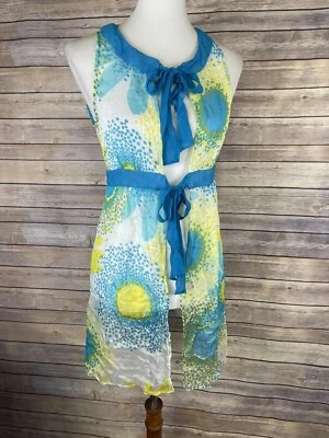 Milly Cabana Pequeña 100% Seda Cubrir RARA Corbata Transparente Frontal Azul Amarillo Natación  Foto 1 de 4