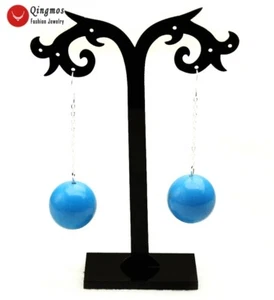 Pendiente de gancho natural turquesa redondo azul de 20 mm para mujer joyería 727 - Imagen 1 de 6