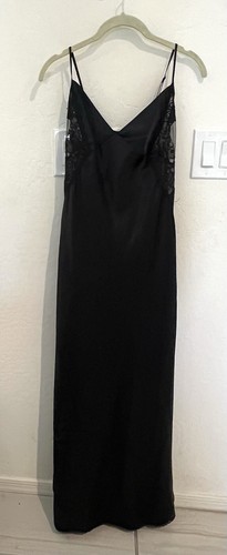 UNDERCOVER Camicia da notte vintage Victorias Secret nera con spalline e pizzo lunga maxi abito slip taglia M