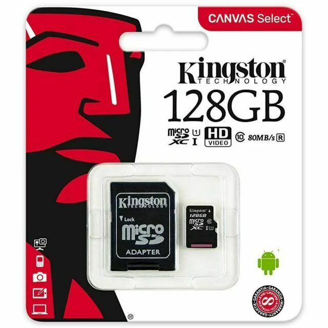 Kingston Canvas Select 128GB Classe 10 Scheda di Memoria con Adattatore SD (SDCS/128GBSP)