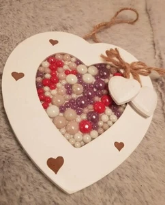 Nr.3 Herz mit Perlen, Gemstones, Handarbeit Moosbild Geschenk  - Bild 1 von 5