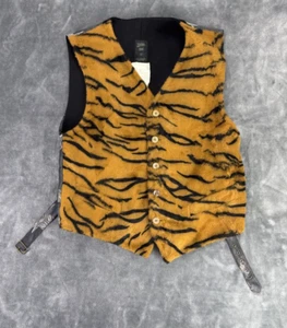 Jean Paul Gaultier Chaleco Estampado Tigre Peludo con Estampado Toro en la Espalda Talla 52 De Colección - Imagen 1 de 9