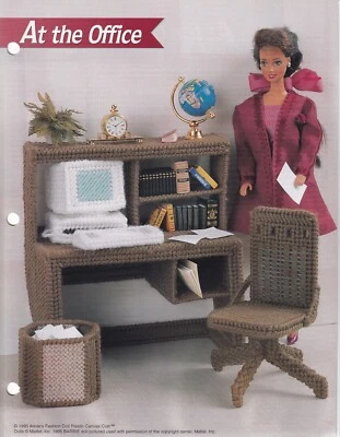 Fashion Doll Plastic Canvas AT THE OFFICE Computer Desk Pattern Instructions - Image 1 of 4