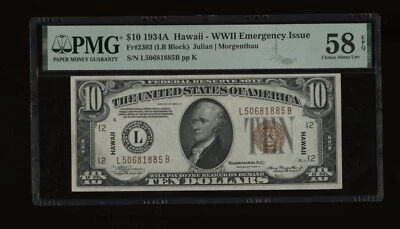 DBR 1934-A $10 FRN Hawaii LB Block Fr. 2303 PMG 58 EPQ Serial L50681885B - Image 1 of 2