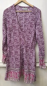 Athleta Laguna Plum Purple Paisley Long Sleeve Drawstring  Coverup Dress Size M - Picture 1 of 3