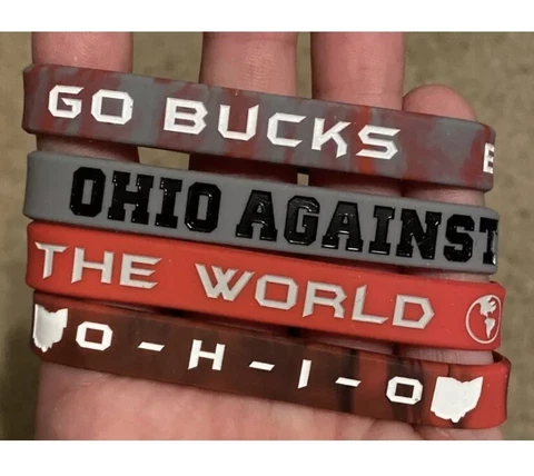 LOT OF 4 - Ohio State Buckeyes OHIO AGAINST THE WORLD Wristbands OSU Bracelets Cover