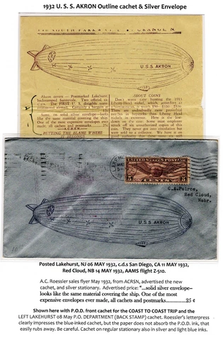 USS AKRON Airship 1932 Flight Lakehurst NJ - Roessler w/ Newsletter Cover