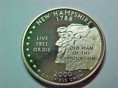 2000 S PROOF NEW HAMPSHIRE STATE QUARTER FROM PROOF SET CLAD - Image 1 of 2