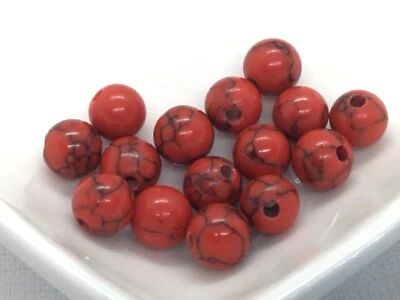 15 red turquoise semi precious gemstone beads, 6mm, red stone - Image 1 of 2