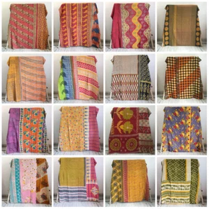 Indian Reversible Throw Blanket Vintage Kantha Quilt Handmade Bohemian Bedding - Picture 1 of 21