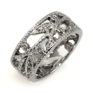 0.3 ctw Natural Diamond Solid 14k White Gold Wide Full Eternity Leaf Ring 8 MM - Picture 1 of 6