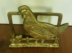 Vintage Brass Napkin Holder Chicken & Chick - Picture 1 of 9