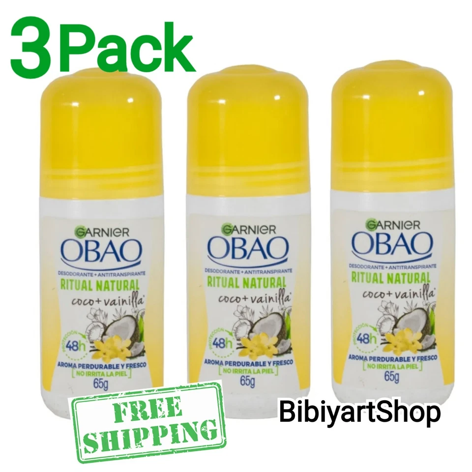 3 GARNIER OBAO NATURAL RITUAL COCONUT VANILLA ANTIPERSPIRANT DEODORANT ROLL ON - Image 1 of 3