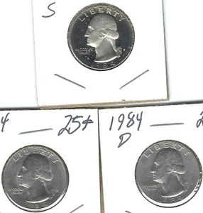 1984-S San Francisco Proof with XF P & D Washington Quarters (3 Coins)! - Picture 1 of 4