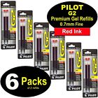 Pilot 77242 G2 Refills, 0.7mm Fine Point, Red Gel Ink, 6 Packs of 2 Refills