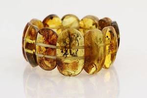 Genuine BALTIC AMBER Large Pieces with FOSSIL INSECTS Bracelet 34.7g b150518-4 - Picture 1 of 4