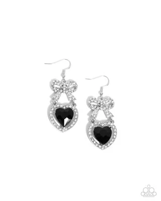 Paparazzi Adorable Allure -Black - Gem - White Rhinestone - Silver Earrings - Image 1 of 2