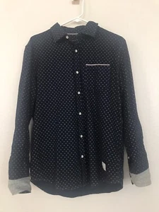 Adam Levine Dark Blue Cotton Poka Dot Button Up Shirt Size S - Picture 1 of 3