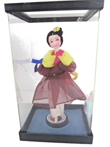 Korea Souvenir Ceremonial Vtg Costume Doll, Display Case, Handpainted, Silk - Picture 1 of 6