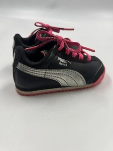 Puma Roma Infant Shoes Girl Size 4 Pink Black - Picture 1 of 6