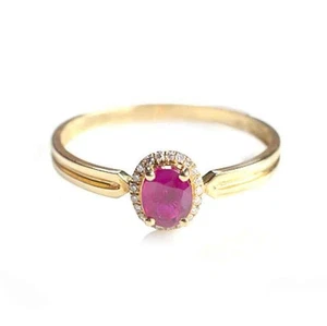 Anello proposta aureola pietra preziosa rubino naturale oro giallo 10 kt Q198 - Foto 1 di 5