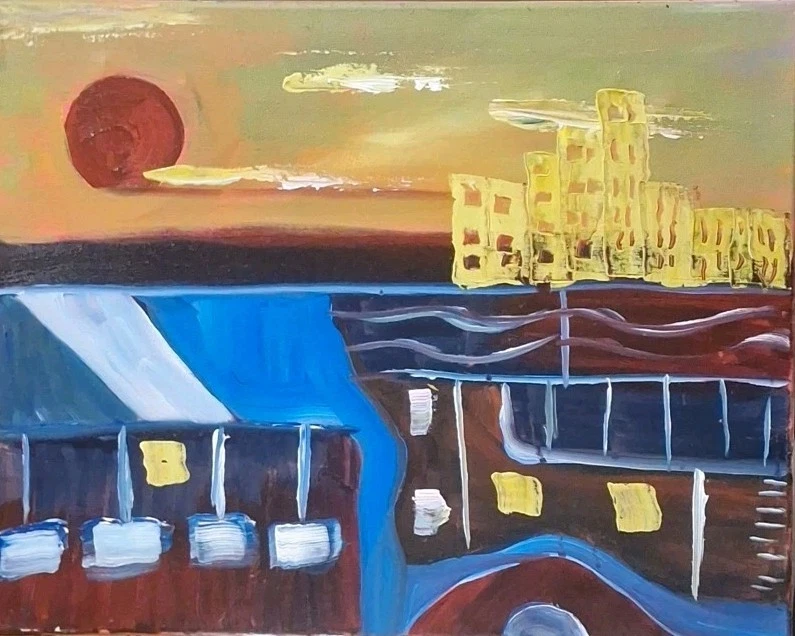 Bad Moon, pintura acrílica - 16x20 obra de arte pintada a mano sobre lienzo Foto 1 de 1