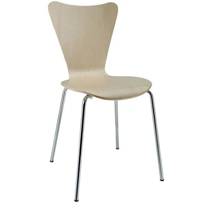 Modway Ernie 18" Modern Solid Plywood Dining Side Chair in Natural/Chrome - Image 1 of 4
