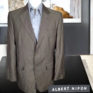 Albert Nipon Sport Coat Jacket Mens 38R Brown Windowpane Silk Wool - Picture 1 of 10