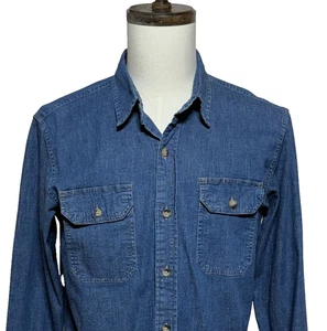 Camisa Wrangler Para Hombres Mediana Azul Denim Abotonada Manga Larga Vaquero Occidental - Imagen 1 de 12