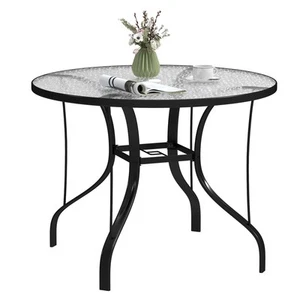 Outsunny 38" Round Patio Table, Tempered Glass Outdoor Dining Table, Black - Picture 1 of 11