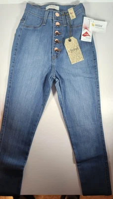 *Elige la talla* Pantalones de mezclilla vibrantes MIU para mujer azules lisos ajustados botones de cobre nuevos con etiquetas Foto 1 de 4