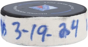 Mark Scheifele Jets GU Goal Puck 3/19/2024 vs Rangers - 3rd of 3 Goals Scored - Picture 1 of 3