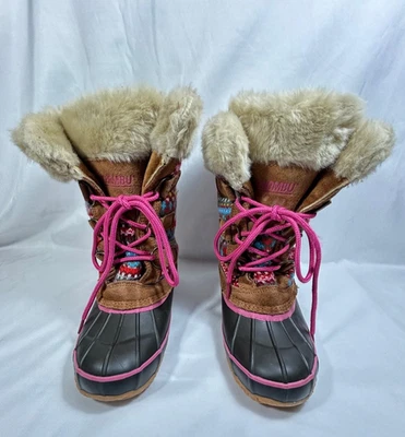 Khombu Dana Boots Brown Suede Multi-Color Sweater Knit Lace Up Boots  Size 3 - Image 1 of 4