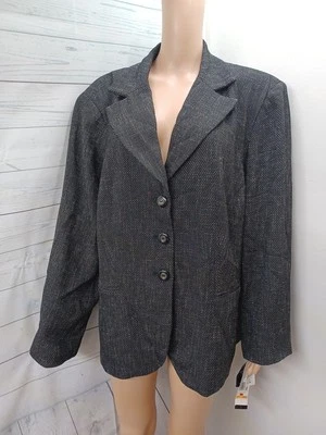 Chaqueta Blazer Signature Larry Levine Mujer Negra Talla 24W Tweed Foto 1 de 4