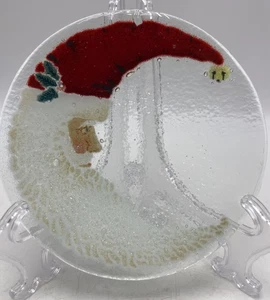 Peggy Karr St Nick Dish 5.75” Fused Art Glass Crescent Moon Santa Hat Christmas - Picture 1 of 7