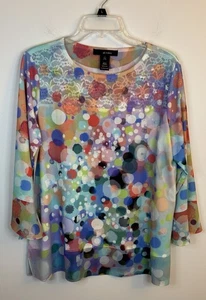 ALI MILES bunte gepunktete Bluse Damen große Glockenärmel transparent Tunika Oberteil Kunst - Bild 1 von 11