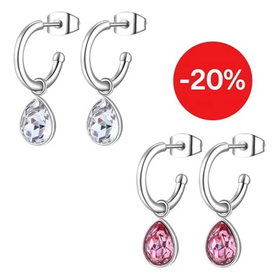 Orecchini Pendenti Donna Acciaio Cerchio con Goccia Cristallo Sagapò SKT21 SKT22 - Immagine 1 di 2