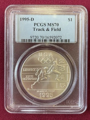 1995-D Track & Field Olympic Commemorative Silver Dollar $1 Graded MS70 PCGS - Image 1 of 4