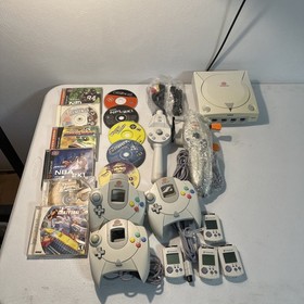 Sega Dreamcast Console And Game Lot X3 Controllers Fishing Rods And More Wow 