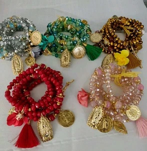 semanarios de virgen de Guadalupe.Pulsera de mujer religioso Lote de5 Mayoreo - Picture 1 of 13