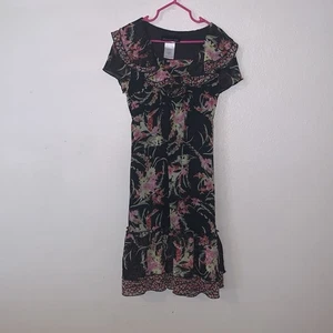 Disorderly Kids Girls Chiffon Ruffled Hemline Floral Dress Black 10 NWT - Picture 1 of 8