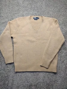 Vintage 90s Polo Ralph Lauren Camel Hair And Wool Preppy V Neck Sweater SZ LG - Picture 1 of 10